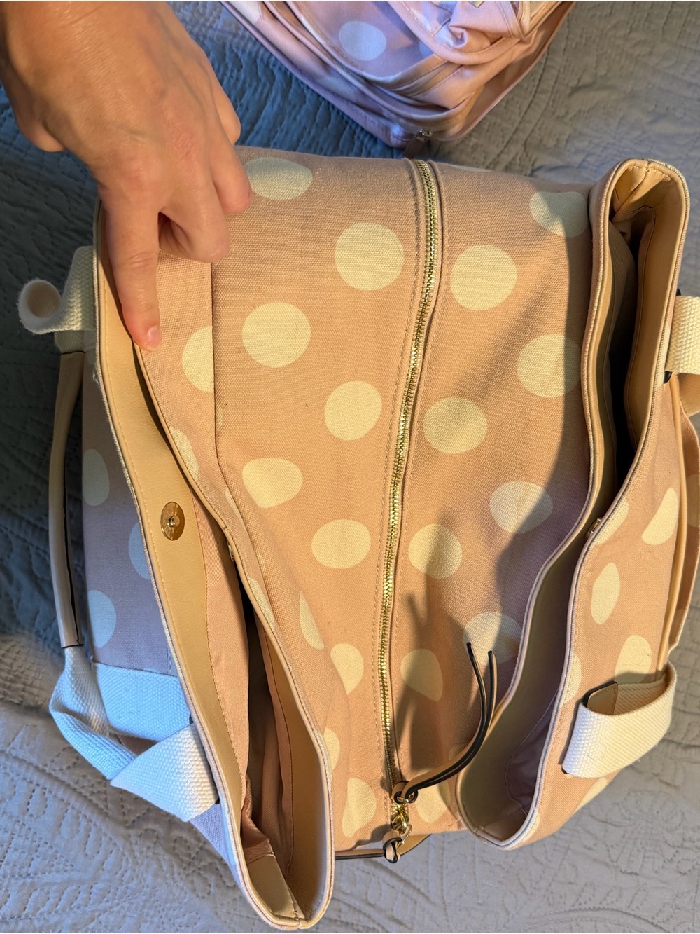 Polka Dot Weekender Tote Bag - Pink Cream - Picture 3 of 4